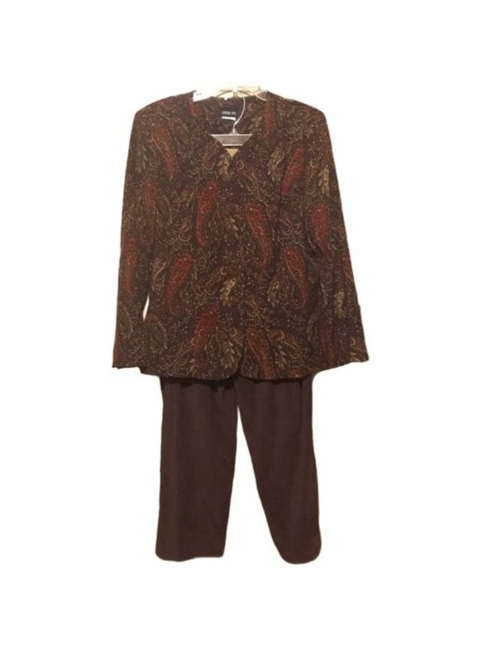 Leslie Faye Pant Suit Print Jacket Solid Pant 14P Career Office Wear